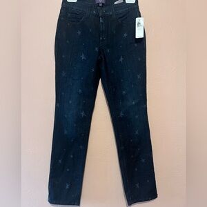 NYDJ NOT YOUR DAUGHTERS JEANS SKINNY VENTURA BLUE STAR PRINT BLUE
